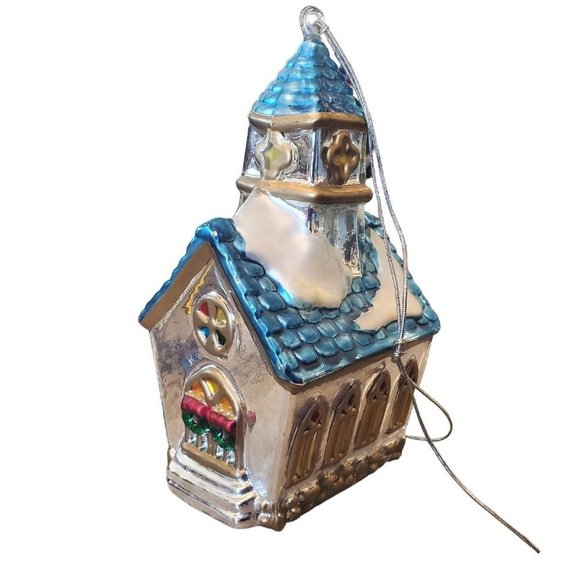 Vintage Department 56 Christmas‎ Handblown Glass Church Ornament 8 Inches - Picture 1 of 6